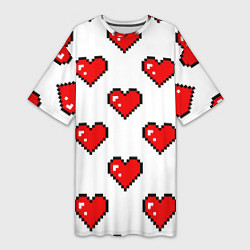 Футболка женская длинная Сердца в стиле пиксель-арт, цвет: 3D-принт