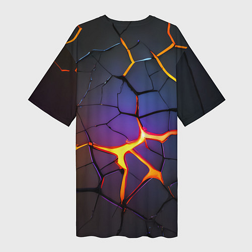 Женская длинная футболка Неоновые трещины - лава / 3D-принт – фото 2
