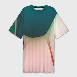 Женская длинная футболка Абстрактные зелёные и розовые пластины