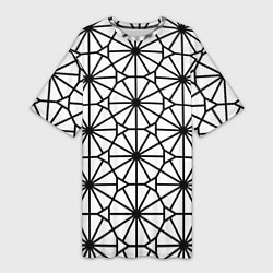 Женская длинная футболка Абстрактный чёрно-белый треугольно-круглый паттерн