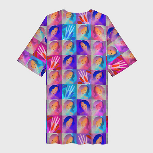 Женская длинная футболка Клетчатый узор с девушками / 3D-принт – фото 2