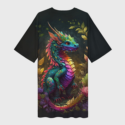 Женская длинная футболка Разноцветный дракончик в лесу / 3D-принт – фото 2
