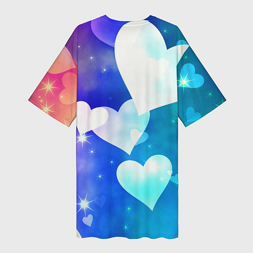 Женская длинная футболка Dreamy Hearts Multicolor / 3D-принт – фото 2