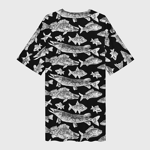 Женская длинная футболка Городской паттерн о рыбалке / 3D-принт – фото 2