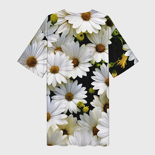 Женская длинная футболка Белые цветы ромашки - летний паттерн / 3D-принт – фото 2