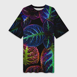 Женская длинная футболка Неоновые листья растений