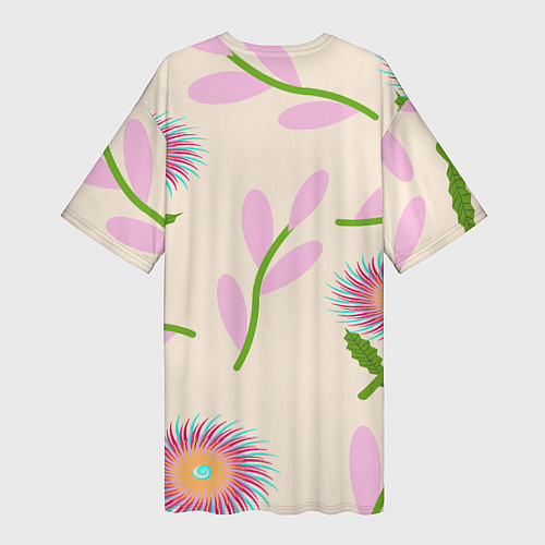Женская длинная футболка Цветок игольчатый и веточка / 3D-принт – фото 2