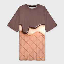 Женская длинная футболка Растаявший шоколад - вафельное мороженое