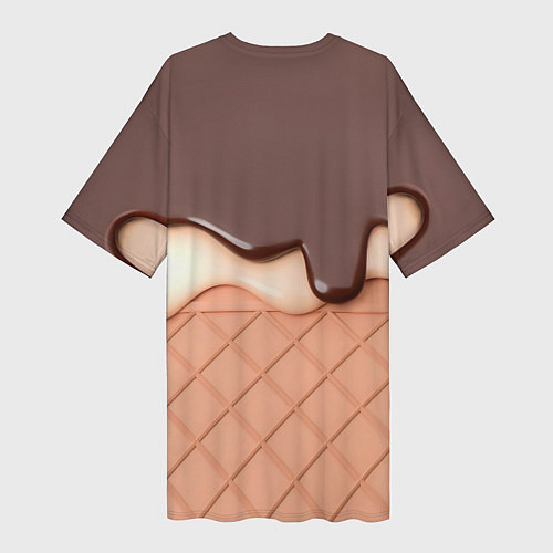Женская длинная футболка Растаявший шоколад - вафельное мороженое / 3D-принт – фото 2