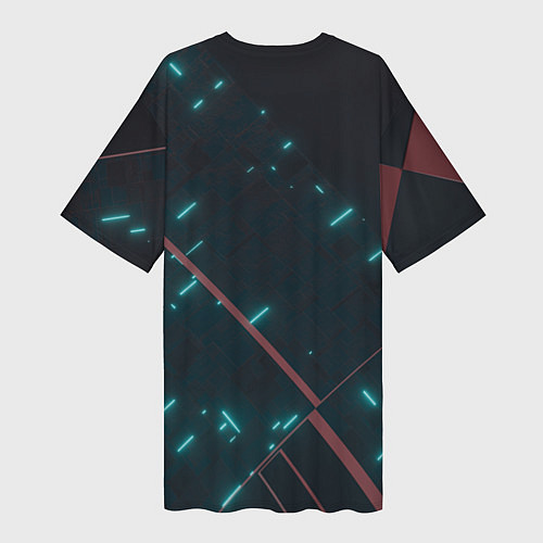 Женская длинная футболка Неоновые линии в полной темноте / 3D-принт – фото 2