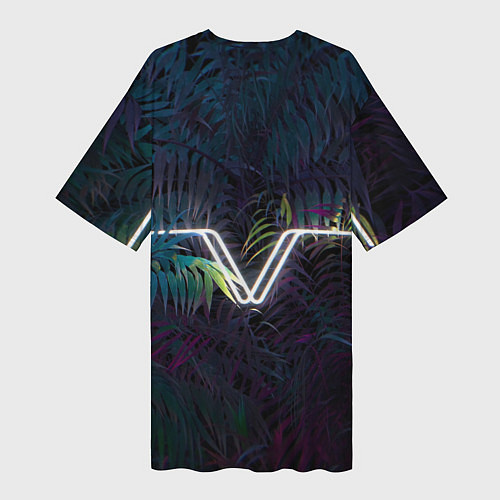 Женская длинная футболка Неоновая линия в листве / 3D-принт – фото 2