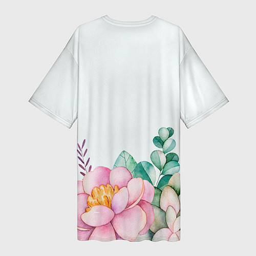 Женская длинная футболка Цветы нарисованные акварелью - снизу / 3D-принт – фото 2