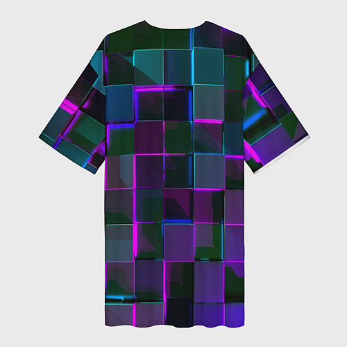 Женская длинная футболка Неоновые линии и кубы / 3D-принт – фото 2