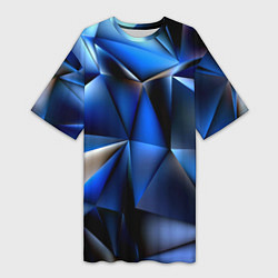 Футболка женская длинная Polygon blue abstract, цвет: 3D-принт