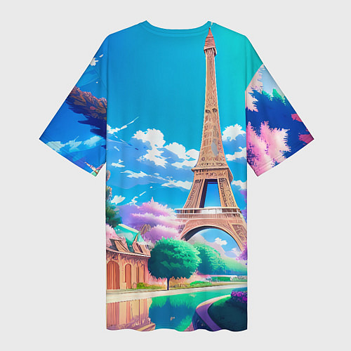Женская длинная футболка Весенний Париж / 3D-принт – фото 2