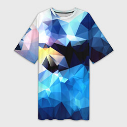 Женская длинная футболка Polygon blue abstract collection