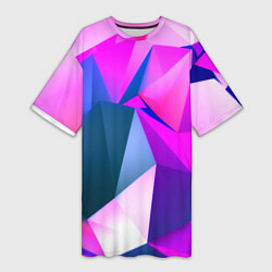 Женская длинная футболка Neon blue polygons