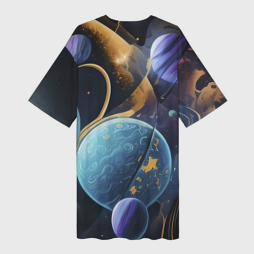 Женская длинная футболка Планеты во вселенной / 3D-принт – фото 2