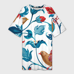 Женская длинная футболка Узоры и птицы