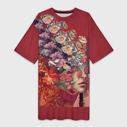 Футболка женская длинная Цветочная дама, цвет: 3D-принт