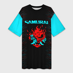 Женская длинная футболка Сyberpunk 2077 samurai neon