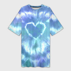Женская длинная футболка Сердце - тай-дай - голубой