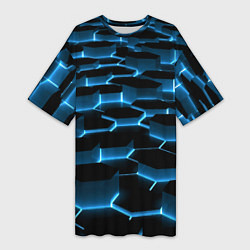 Футболка женская длинная Неоновая сетка из плит, цвет: 3D-принт