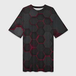 Женская длинная футболка Соты с красным свечением