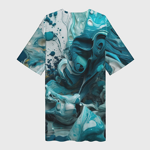 Женская длинная футболка Абстрактные голубые брызги краски / 3D-принт – фото 2