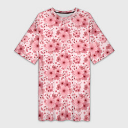 Женская длинная футболка Розовые цветы узор