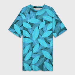 Женская длинная футболка Бирюзовые листья