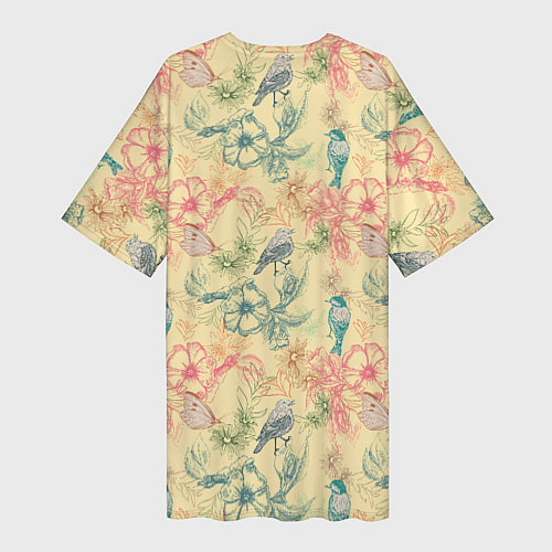 Женская длинная футболка Птицы и цветы / 3D-принт – фото 2