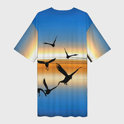 Женская длинная футболка Вороны на закате / 3D-принт – фото 2