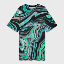 Женская длинная футболка Черно-зеленый флюид арт