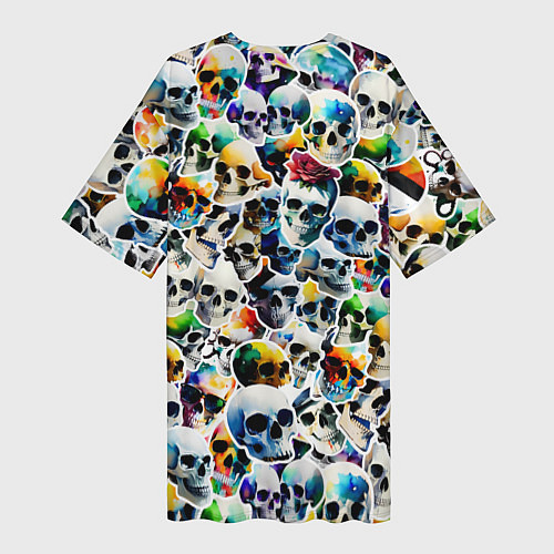 Женская длинная футболка Акварельные черепа / 3D-принт – фото 2