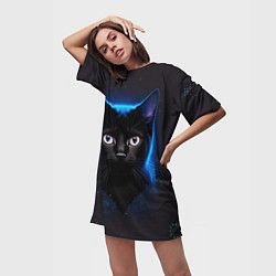 Футболка женская длинная Черный кот на фоне созвездий, цвет: 3D-принт — фото 2