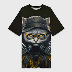 Футболка женская длинная Rich grey Cat, цвет: 3D-принт