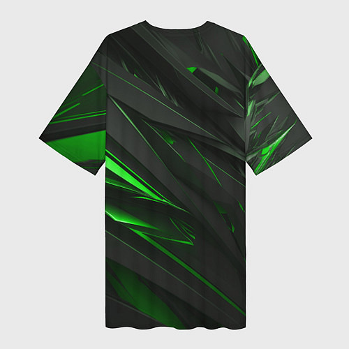 Женская длинная футболка Черные объекты в зеленым свечением / 3D-принт – фото 2