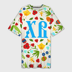 Женская длинная футболка ХВ с цветочным узором на Пасху