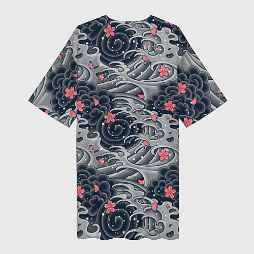 Женская длинная футболка Цветы и волны / 3D-принт – фото 2