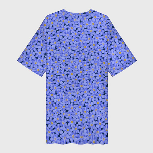 Женская длинная футболка Незабудки цветочный паттерн на темном фоне / 3D-принт – фото 2