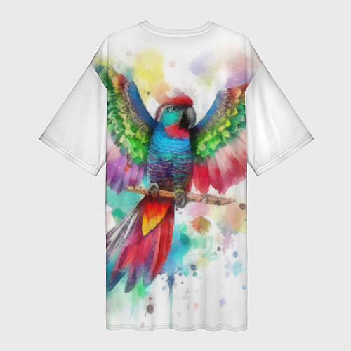 Женская длинная футболка Разноцветный акварельный попугай с расправленными / 3D-принт – фото 2