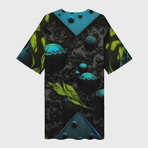 Женская длинная футболка Зеленые абстрактные листья / 3D-принт – фото 2