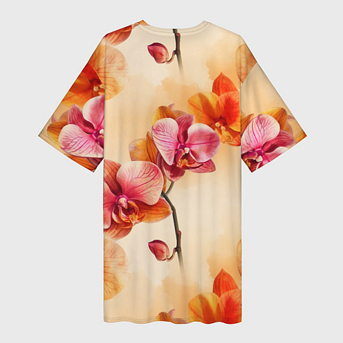 Женская длинная футболка Акварельные цветы - персиковый паттерн / 3D-принт – фото 2