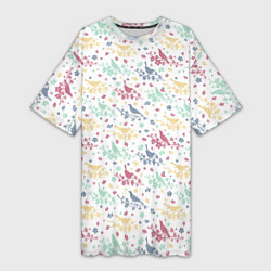 Женская длинная футболка Весенний паттерн с птицами