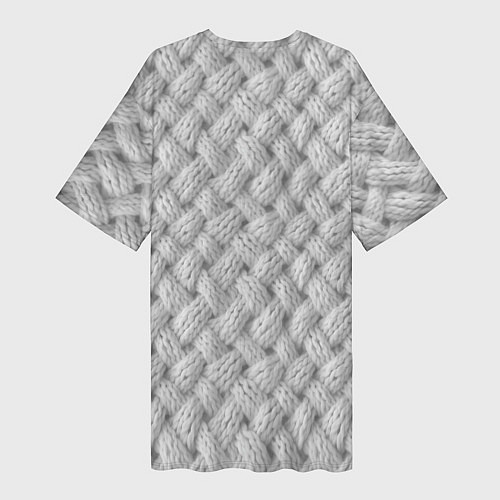 Женская длинная футболка Крупный белый вязаный узор / 3D-принт – фото 2