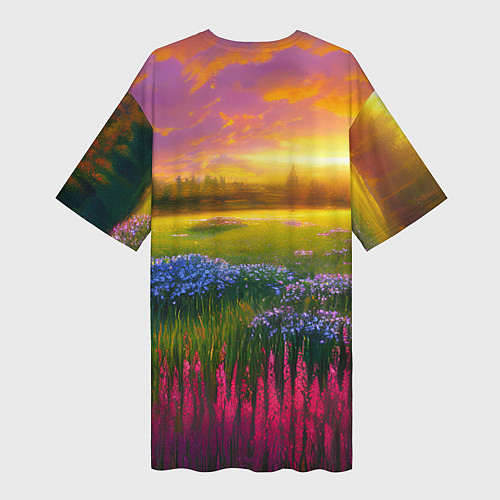 Женская длинная футболка Летний закат / 3D-принт – фото 2