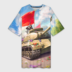 Женская длинная футболка Русский танк