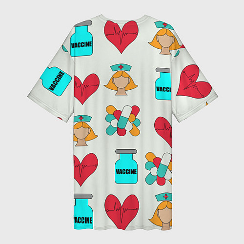 Женская длинная футболка Вакцина, пипюпи и сердце / 3D-принт – фото 2
