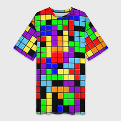 Женская длинная футболка Тетрис цветные блоки